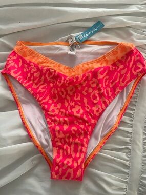 Popvil Neon Pink & Orange Leopard high waisted bikini Bottom